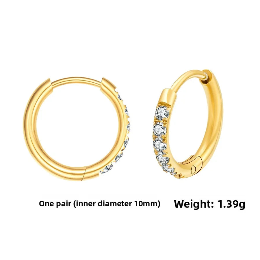 Gold Stainless Steel Hoop Earrings with Zirconia Gold pair 2.0*10mm Stainless Steel Pair
