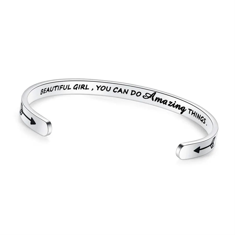 Retro Heart Stainless Steel Bangle 04-Beautiful Girl_ You Can Do Amazing_yythk
