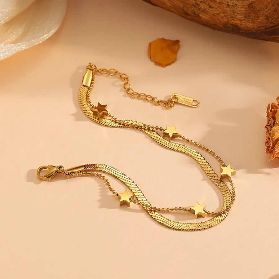 18K Gold Star Snake Chain Bracelet for Women