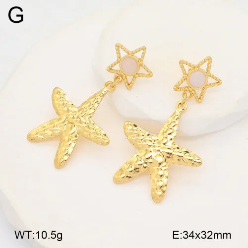 Gold Starfish & Octopus Stainless Steel Earrings 34 * 32mm Gold 1 Pair Package