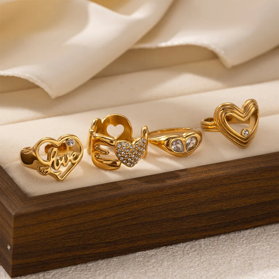 Open Heart Gold Titanium Steel Ring for Women