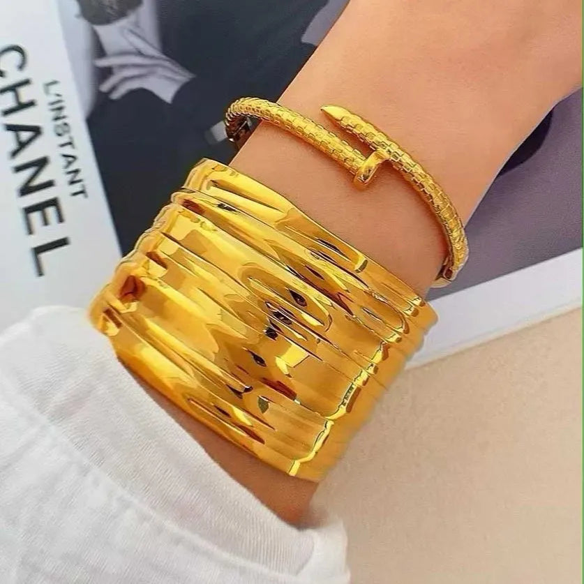 18K Gold Plated Stainless Steel Geometric Bangle