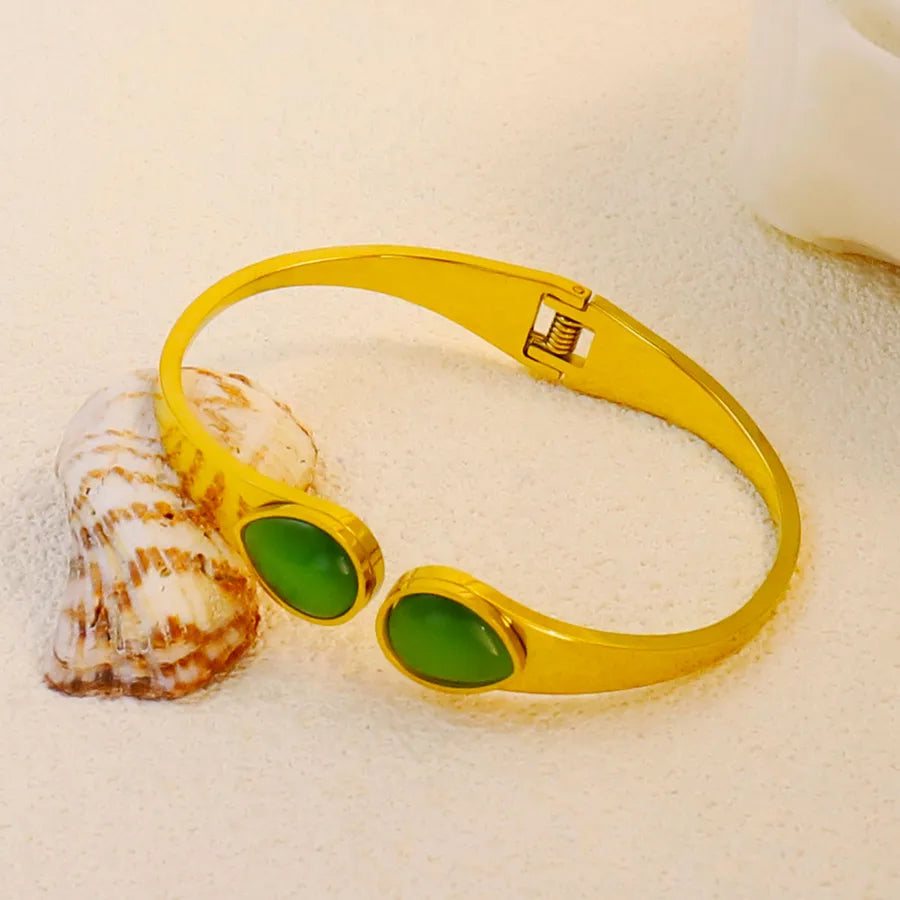 18K Gold Plated Zircon Hollow Stainless Steel Bracelet Average Size Gold Style 3