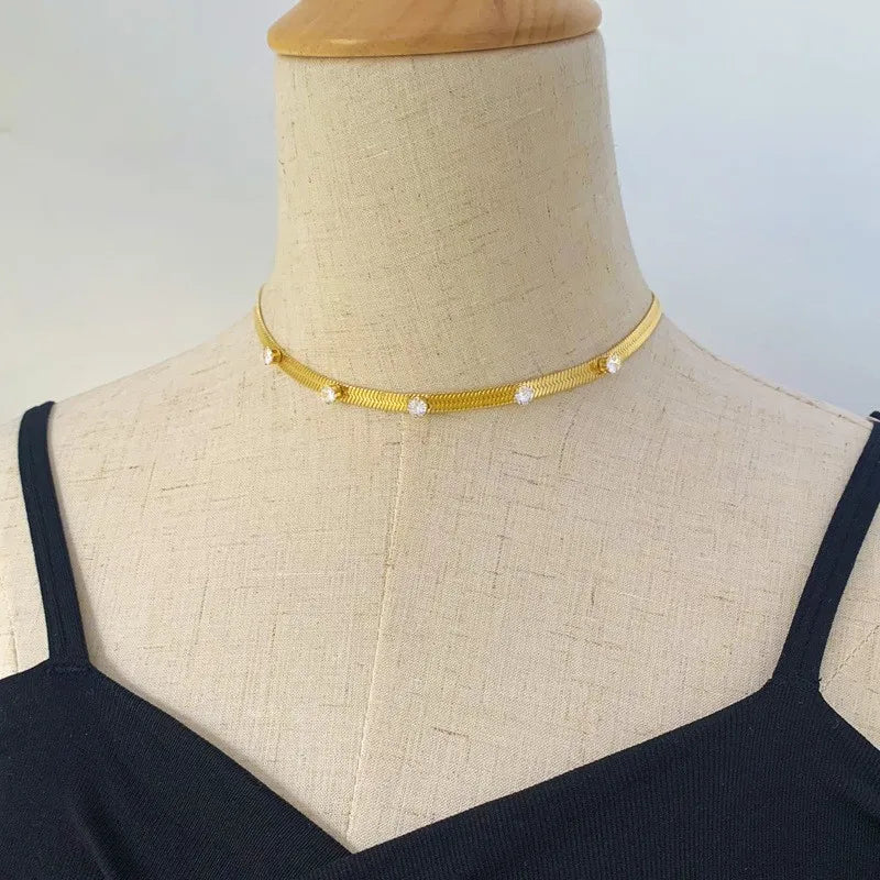 Colorful Zircon Gold-Plated Stainless Steel Necklace