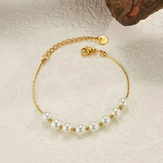 Gold Plated Pearl Beaded Bracelet for Women