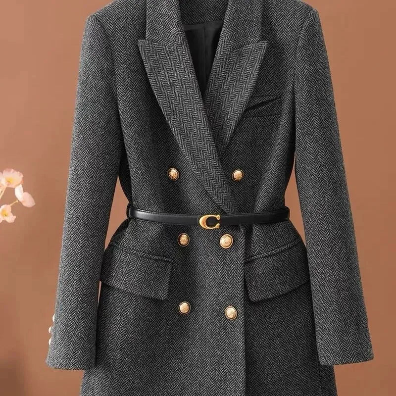 Women's Double-Breasted Woolen Blazer Coat