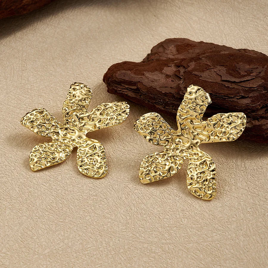 18K Gold Leaf & Sun Petal Stud Earrings
