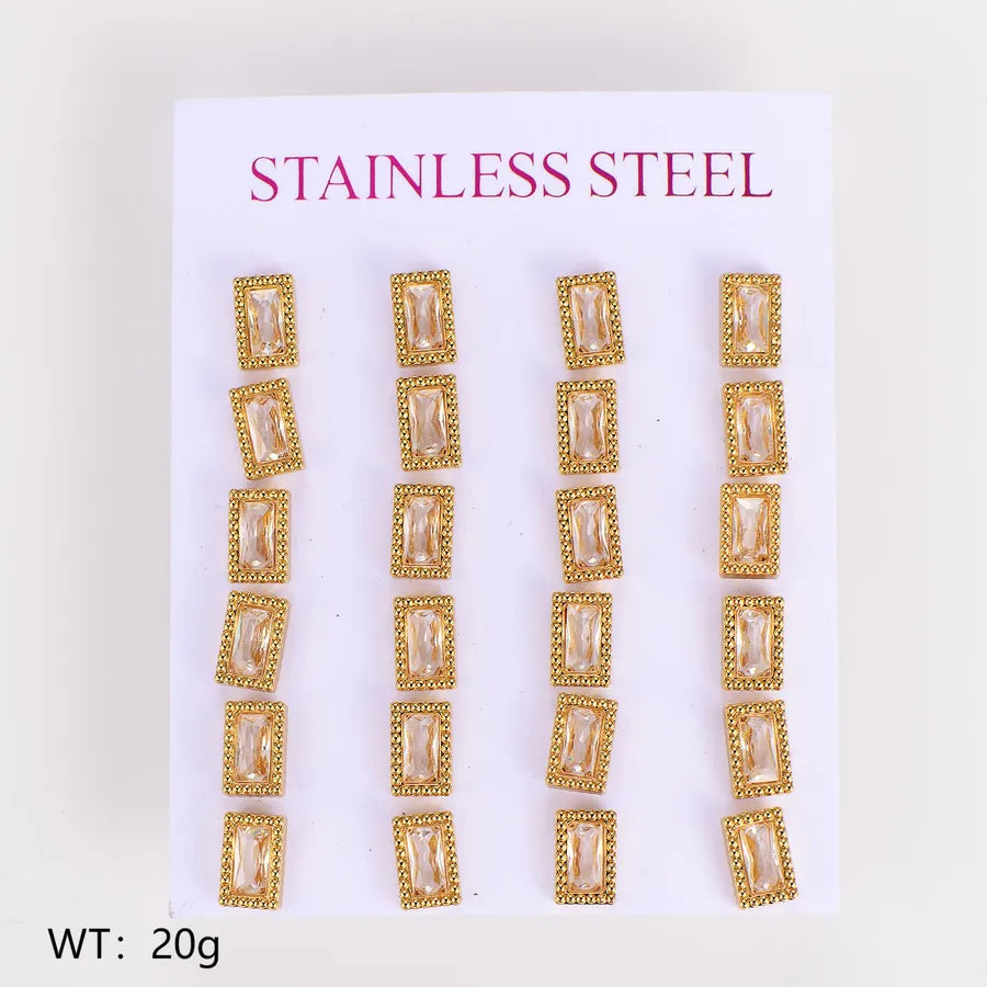 Gold Plated Geometric Star Zircon Stud Earrings Rectangular-5.5*8.5mm