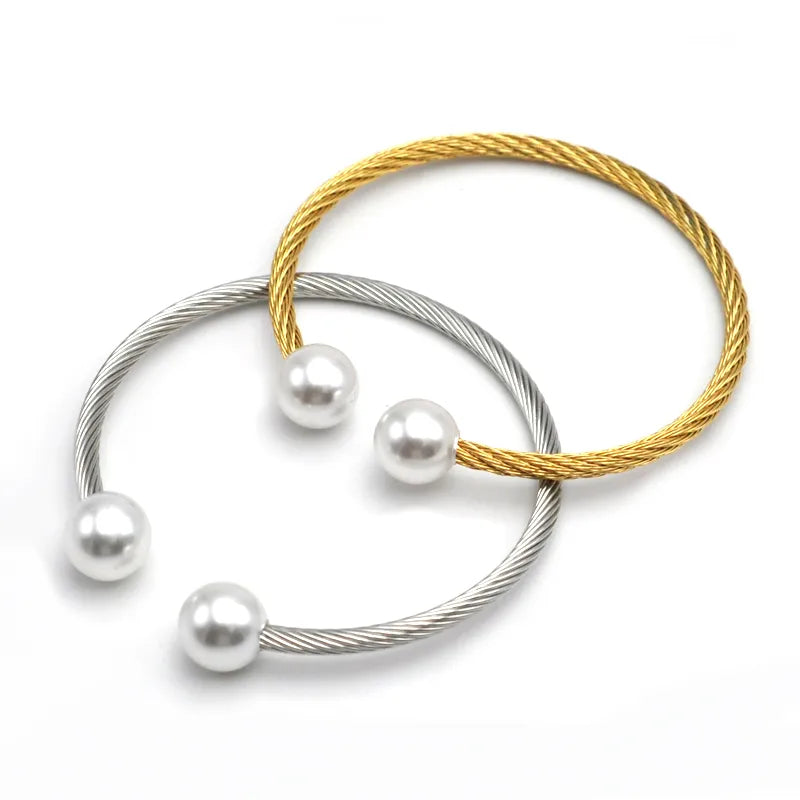 18K Gold Plated Pearl Wire Bracelet