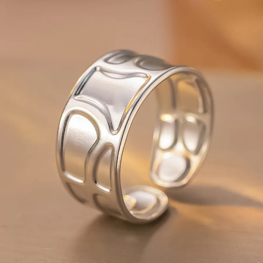 Geometric Titanium Steel Couple Ring K192 Steel Color Ring Open