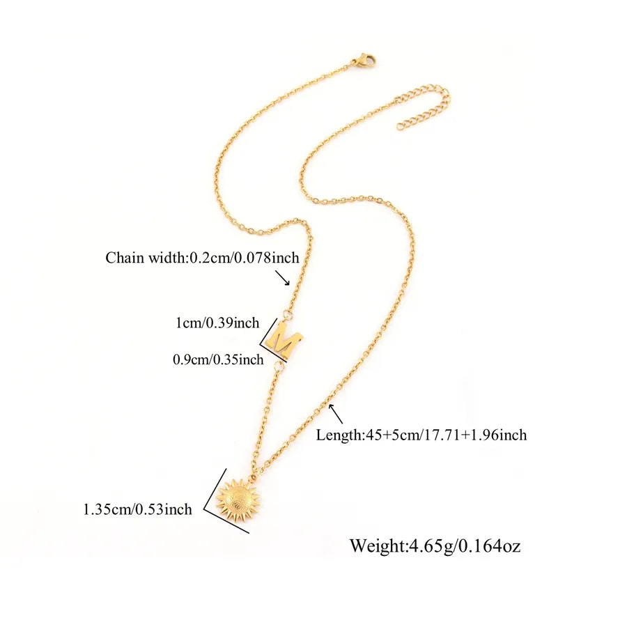 18K Gold Plated Sun & Letter Pendant Necklace