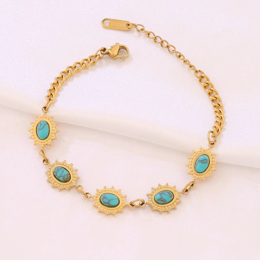 Blue Lapis Lazuli Stainless Steel Bracelet B5772 - Golden Yellow