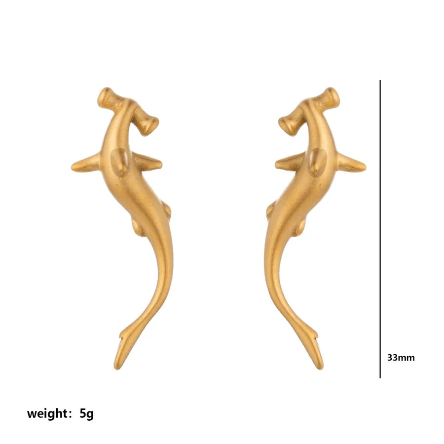 Gold Fish Stainless Steel 3D Stud Earrings Gold