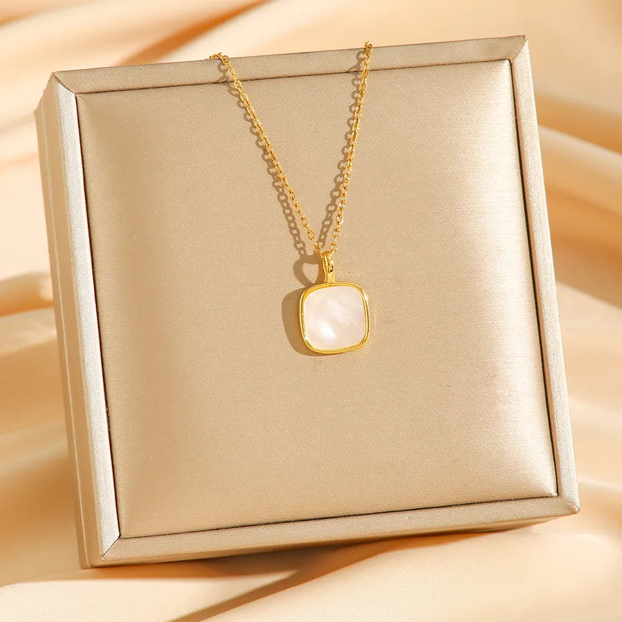 Square Mother of Pearl Titanium Necklace