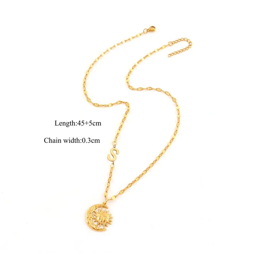 18K Gold Plated Sun & Moon Pendant Necklace Gold S