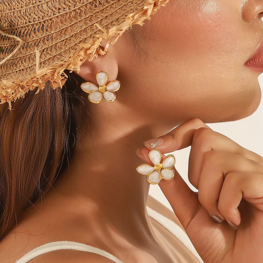 Gold Leaf Drop Earrings – Titanium Steel & Acrylic