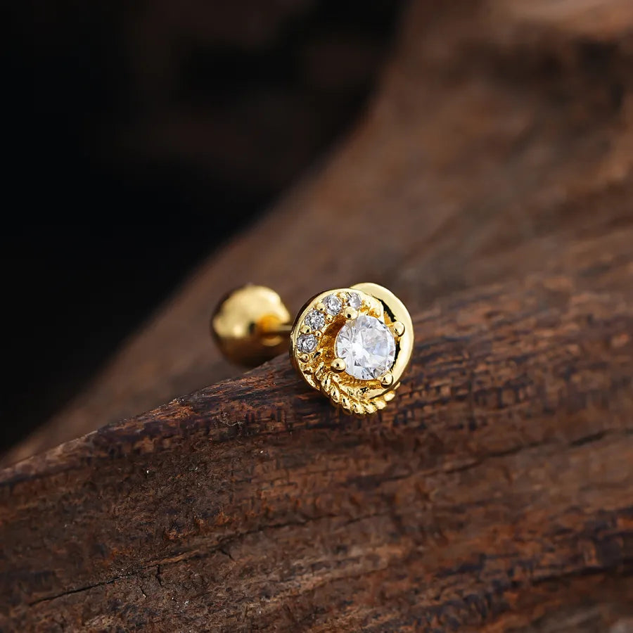 Stainless Steel Zirconia Stud Earrings 3449 Gold Ear Studs