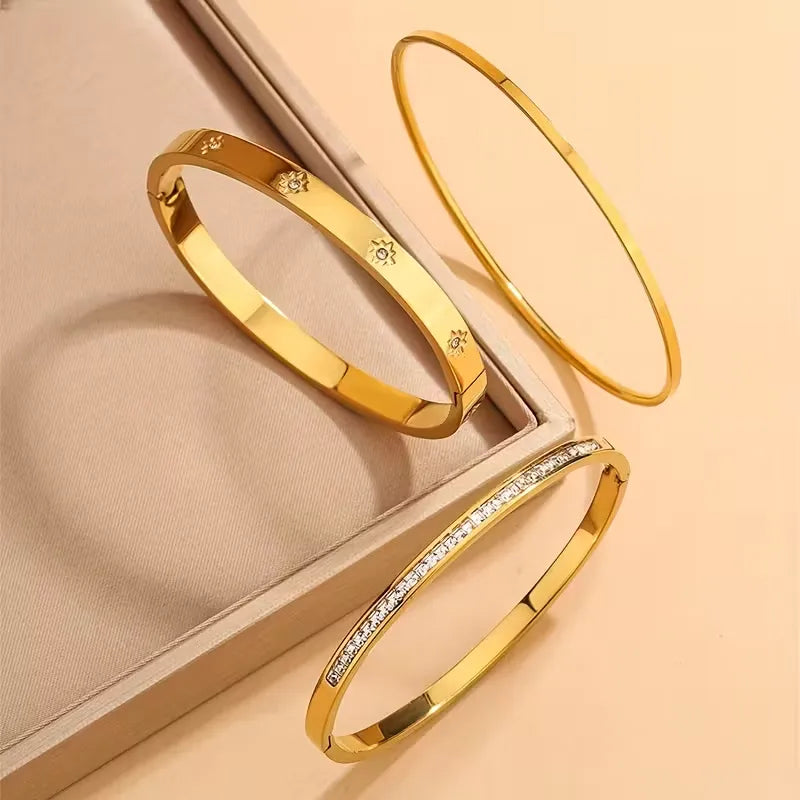 18K Gold Star Bangle – Stainless Steel & Glass