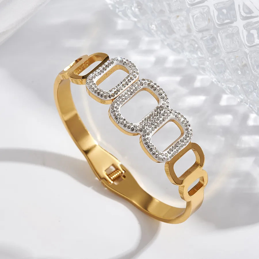 18K Gold PVD Geometric Open Bangle Bracelet C (inner Diameter: About 60x50mm) 1 Pc Package