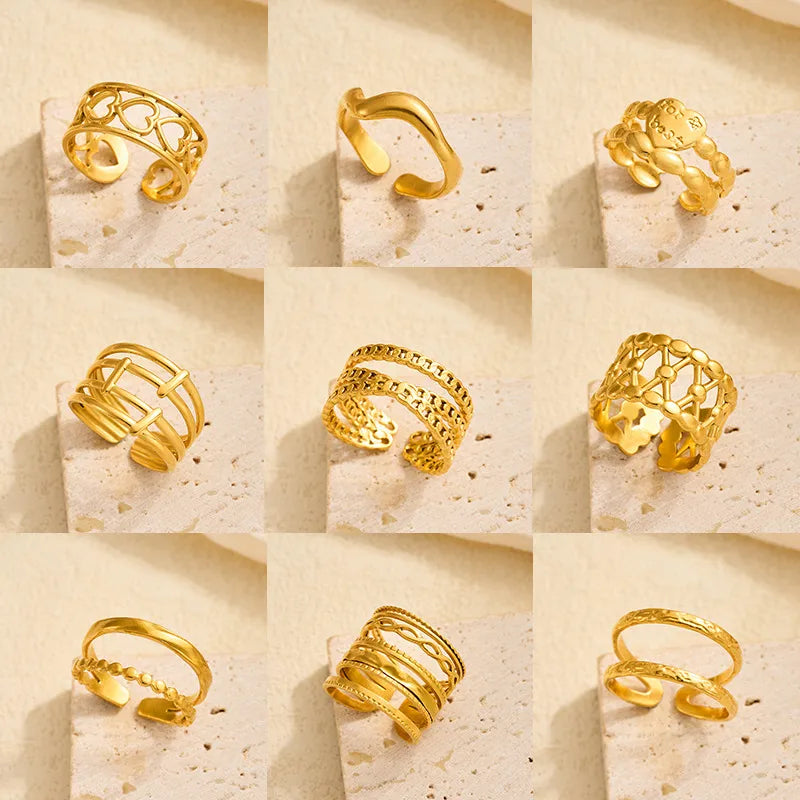 Gold Open Heart Stainless Steel Ring