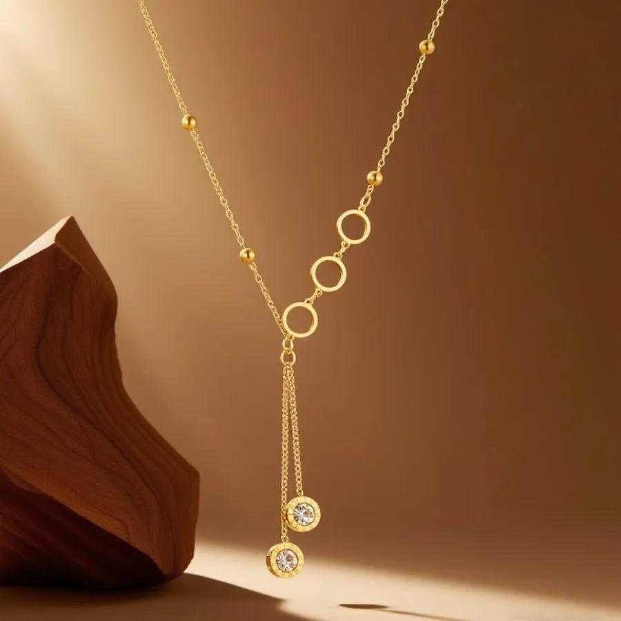 Titanium Steel Heart Pendant Necklace X01086-Roman Tassel-Necklace- Gold