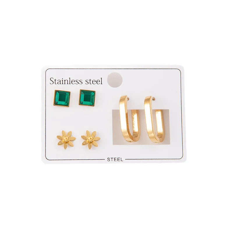 Green Zirconia Oval Titanium Steel Stud Earrings