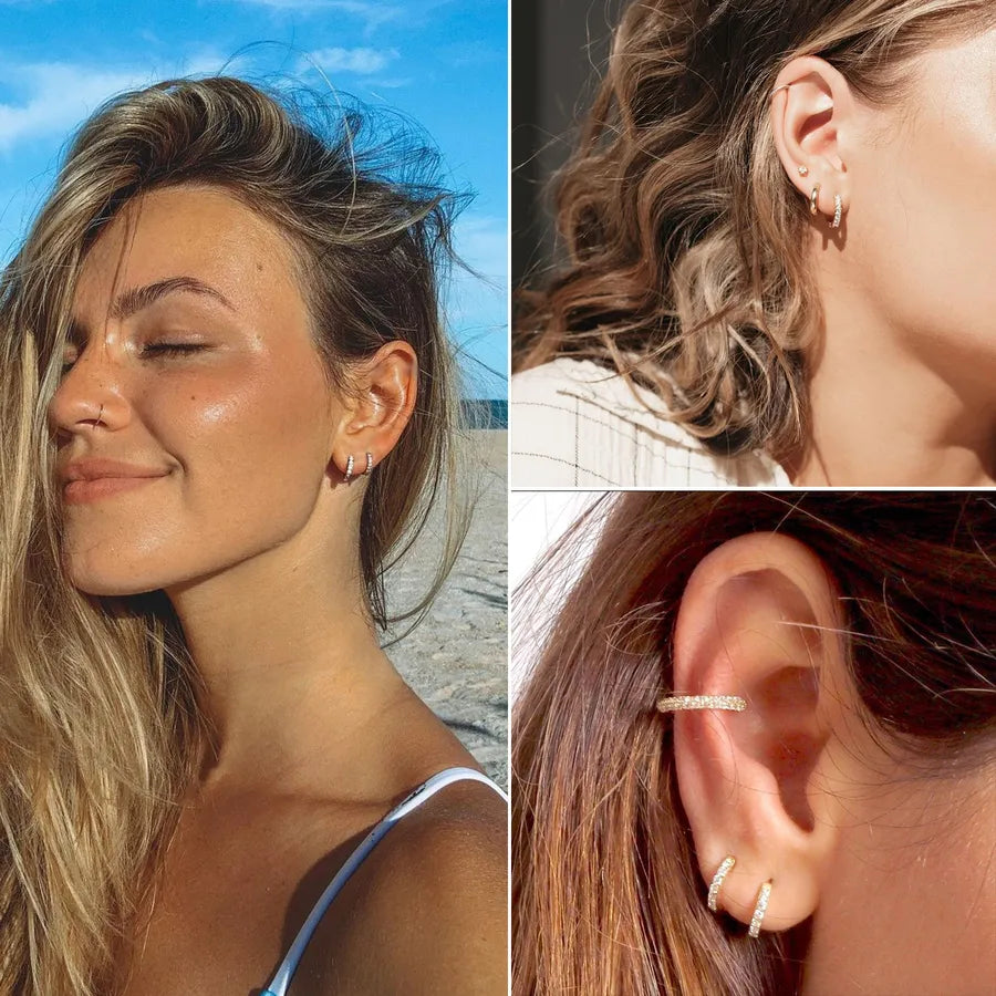 Gold Stainless Steel Hoop Earrings with Zirconia