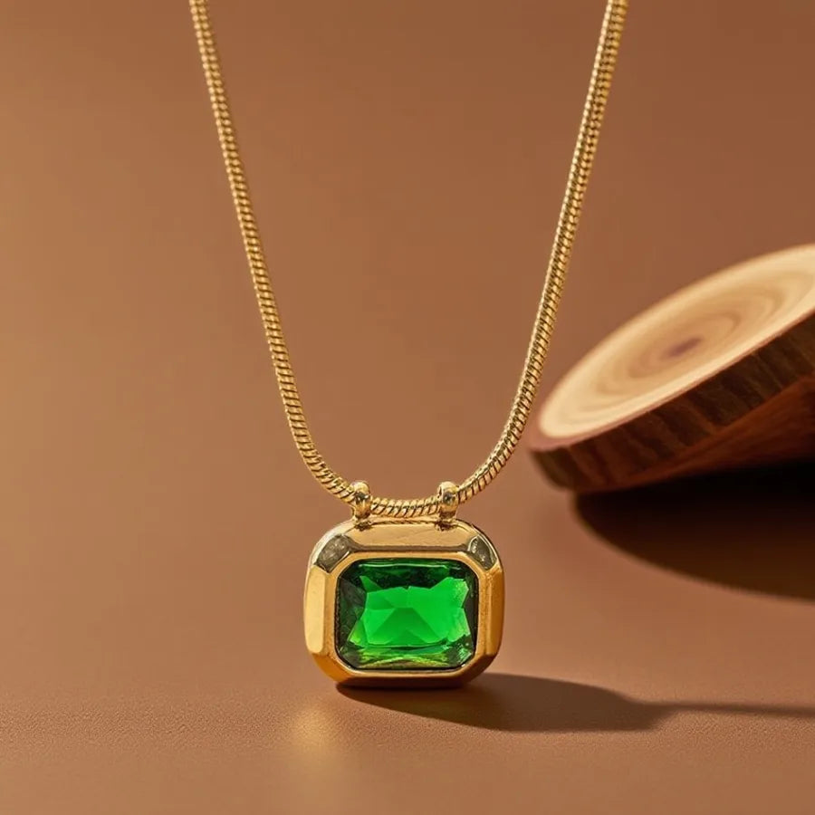 Elegant Titanium Steel Pendant Necklace X0196-Green Diamond-Necklace- Gold