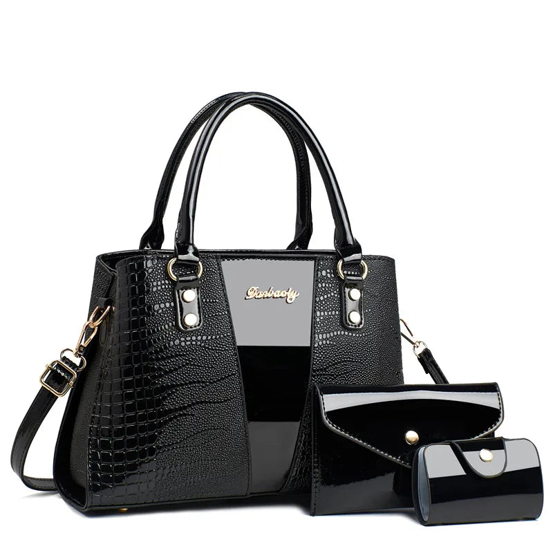 3-Piece Crocodile Pattern PU Shoulder Bag Set