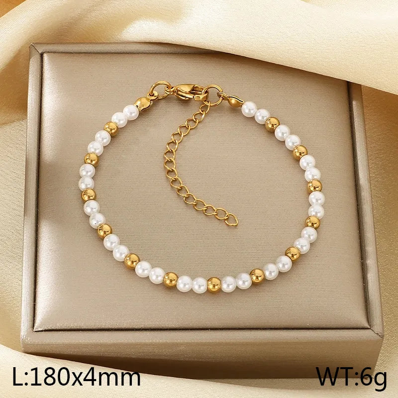 Gold Beaded Stainless Steel Bracelet for Women Type a Gold KB206983-Z