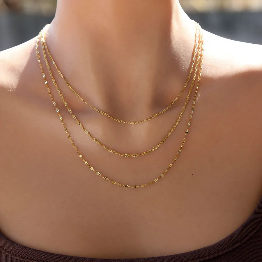 18K Gold Triple Layer Stainless Steel Necklace