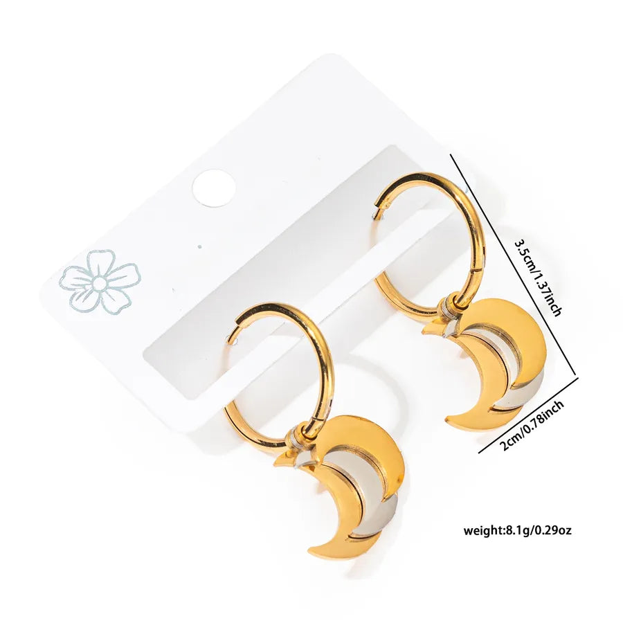 Gold Plated Titanium Steel Heart & Moon Earrings Meniscus BJGE0314