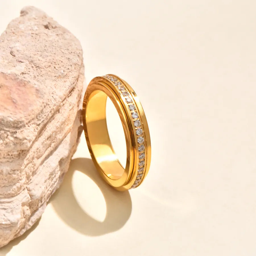 Boho Green Zircon Ring in 18K Gold Plated Steel