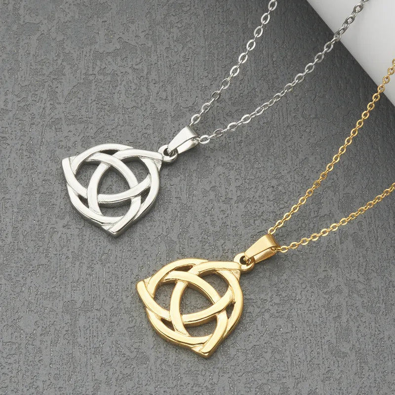 Celtic Knot Stainless Steel Triangle Pendant Necklace