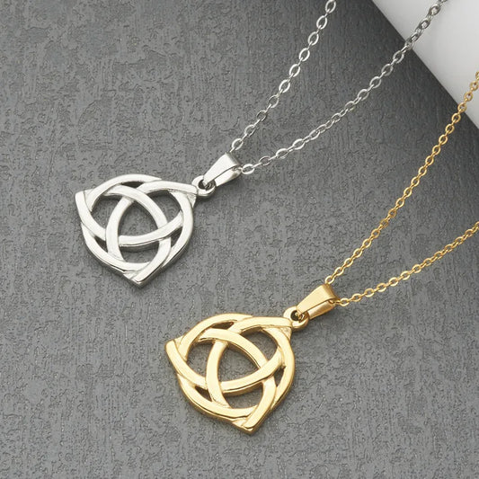 Celtic Knot Stainless Steel Triangle Pendant Necklace