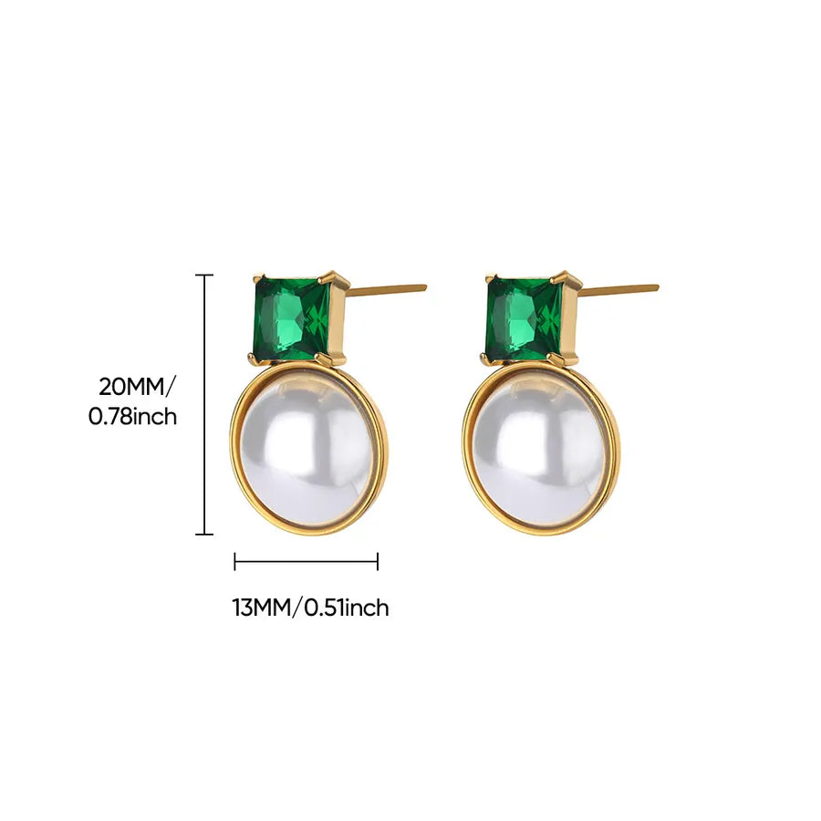Colorful Pearl & Zircon Stud Earrings – 18K Gold 15