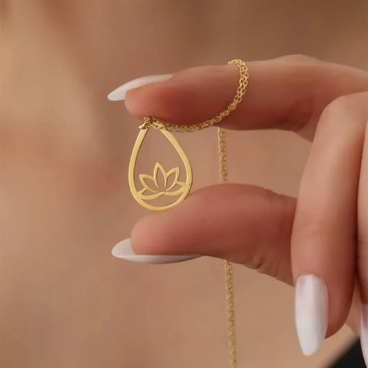 Gold Lotus Flower Pendant Necklace