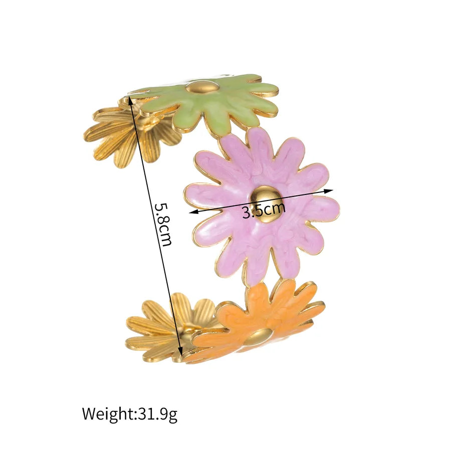 Adjustable Gold Flower Bangle Bracelet A Style