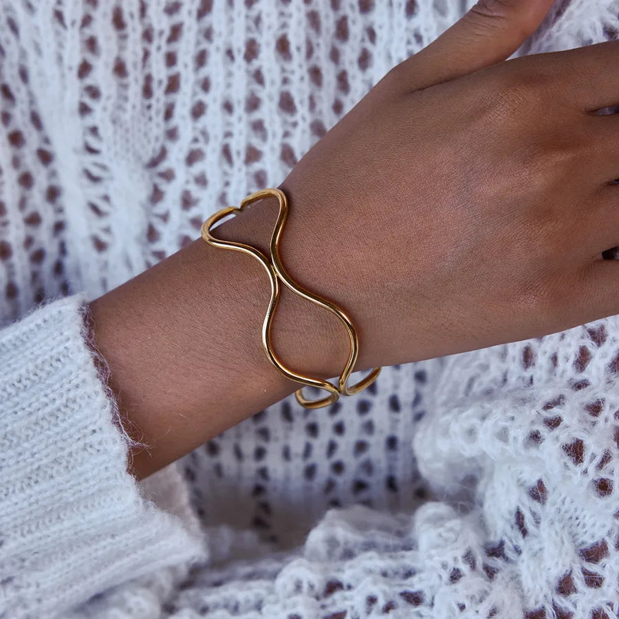 Gold Double Layer Open Bangle Bracelet