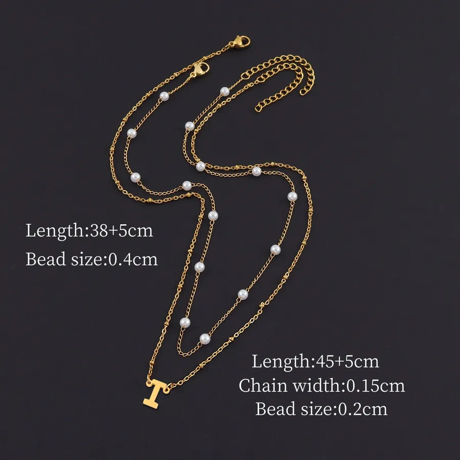 Minimalist Gold Initial Pendant Layered Necklace Gold I