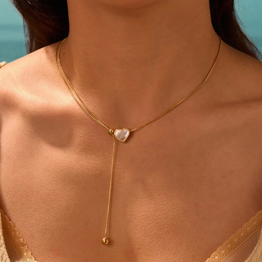 Gold Heart Pendant Y Necklace – Stainless Steel