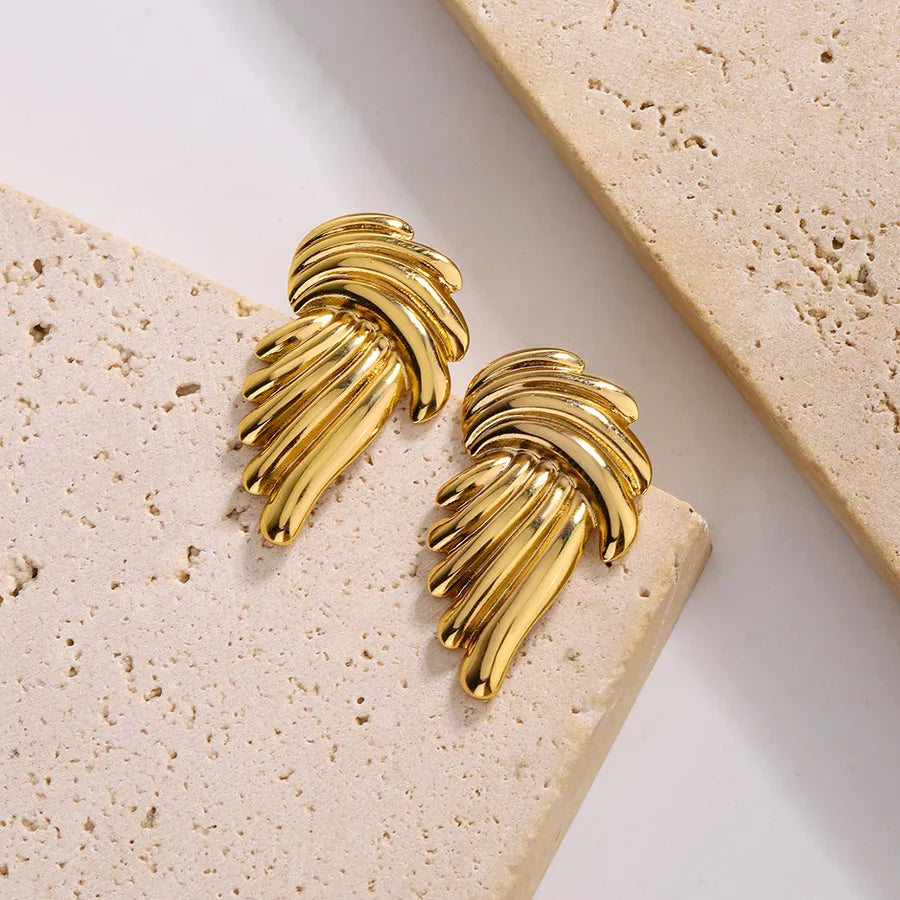 Sunflower Zirconia Stainless Steel Stud Earrings Golden Style 11