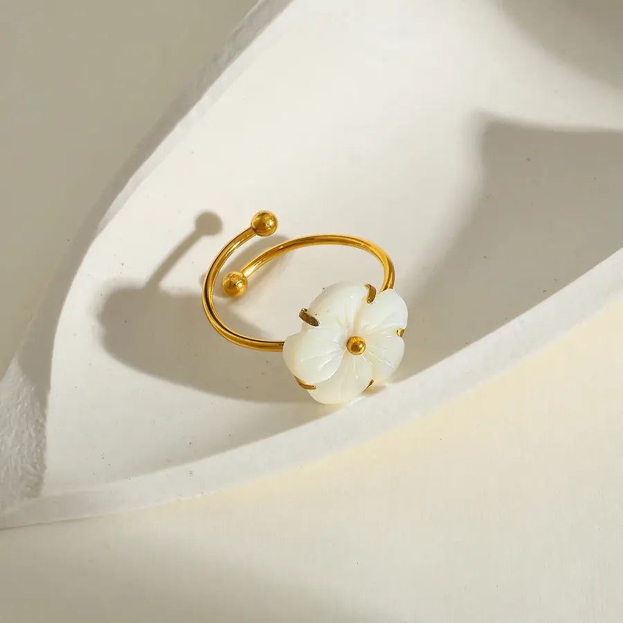 18K Gold Plated Flower Shell Open Ring
