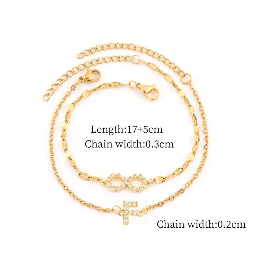 Gold Infinity & Letter Chain Bracelet Set Gold F