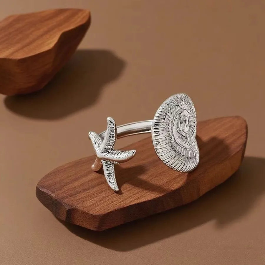 Hollow Seahorse Ring in Stainless Steel Z0231-Conch Starfish-Ring-Steel Color