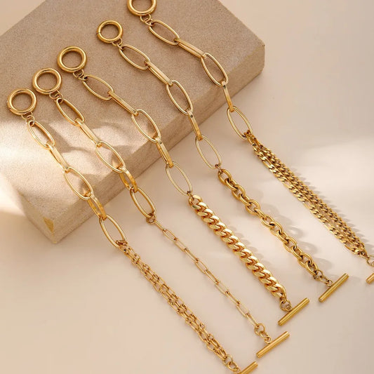 18K Gold Paperclip Titanium Steel Bracelet