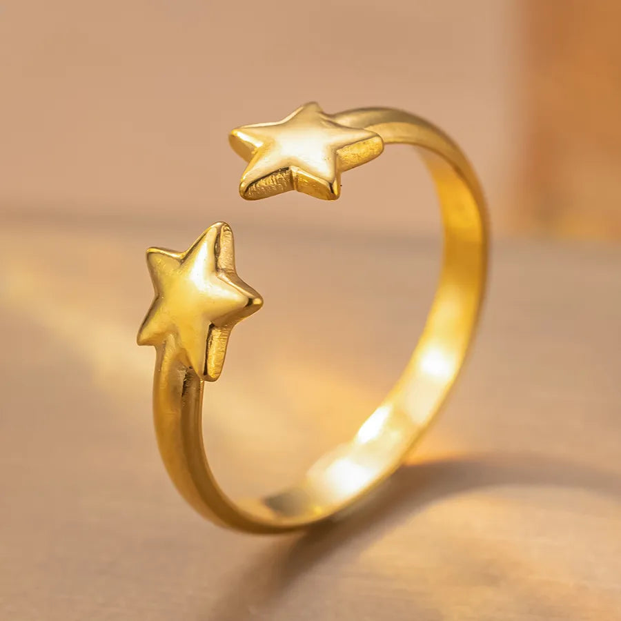 Geometric Titanium Steel Star Ring for Women K167 Gold Ring Adjustable