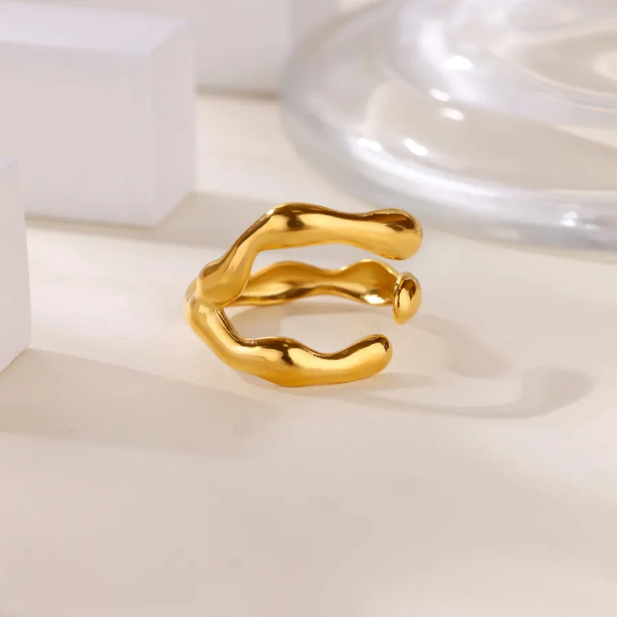 Gold Plated Geometric Open Ring with Zircon