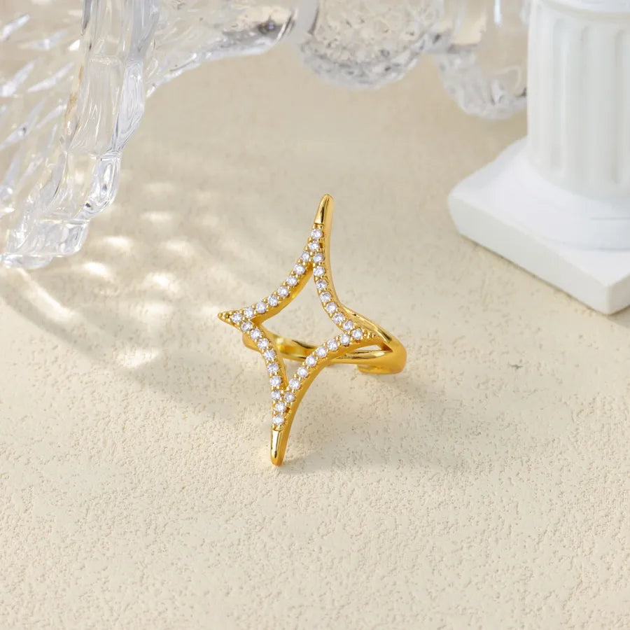 Stainless Steel Rose Geometric Open Ring