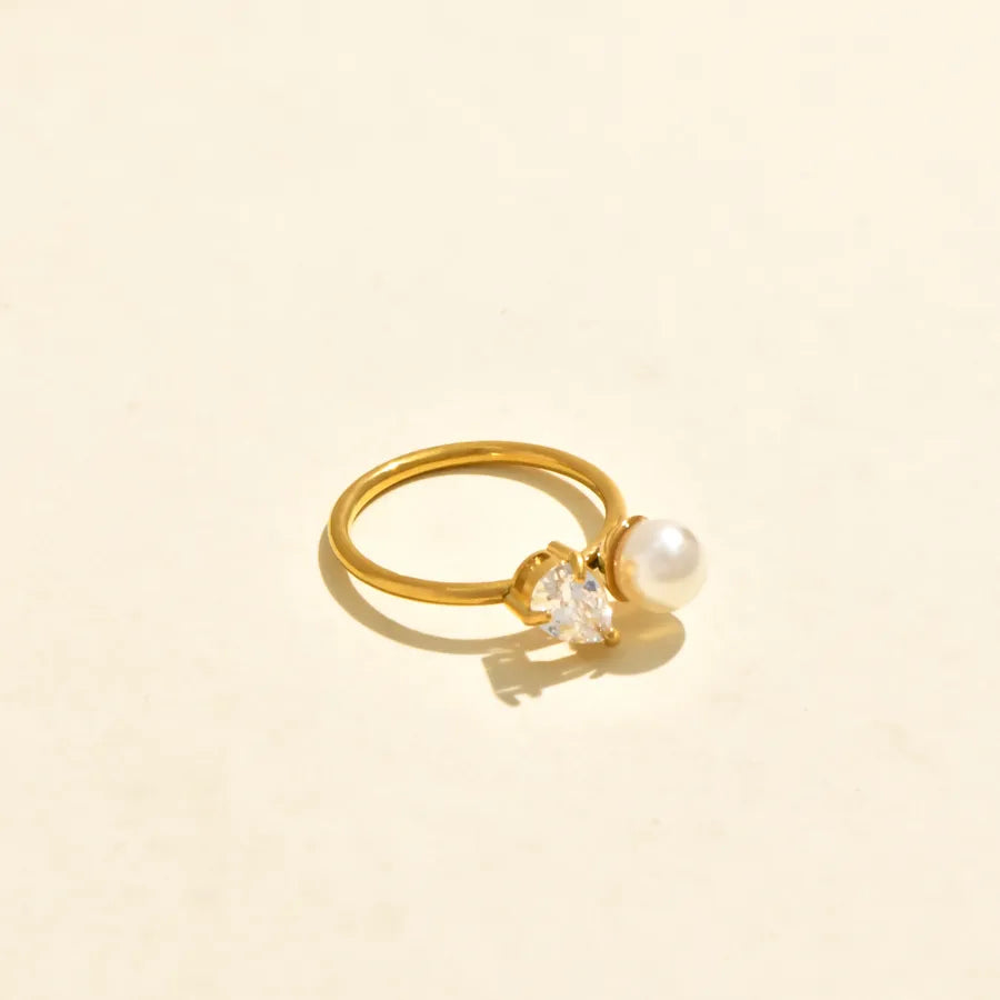 Gold Plated Pearl Zircon Wave Ring